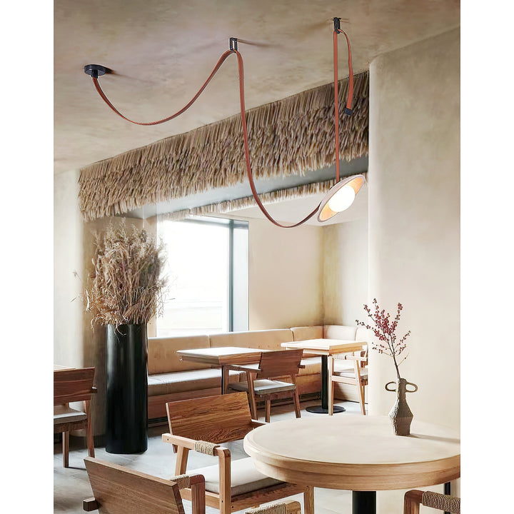 Lampe Pendentive en Cuir et Travertin Rail Moderne Minimaliste Olnoran - Neutralighting