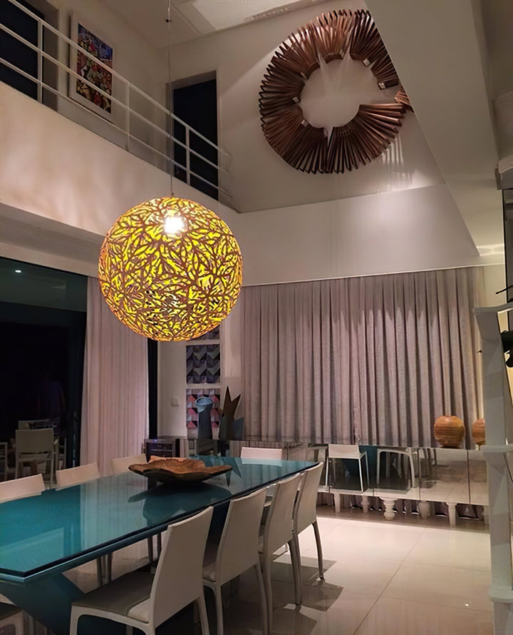 Lustra Suspension Géométrique en Bois Tressé - Neutralighting