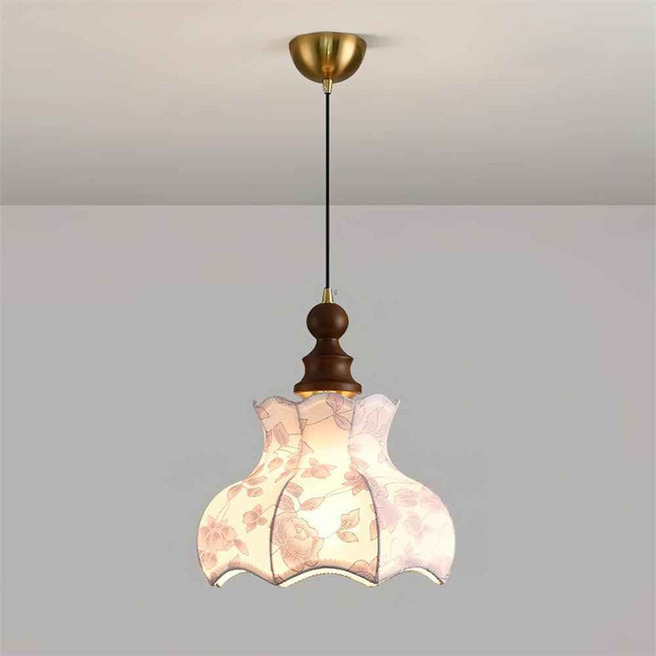 Lumain Suspension lumineuse et tissu en bois vintage à motif floral élégant - Neutralighting