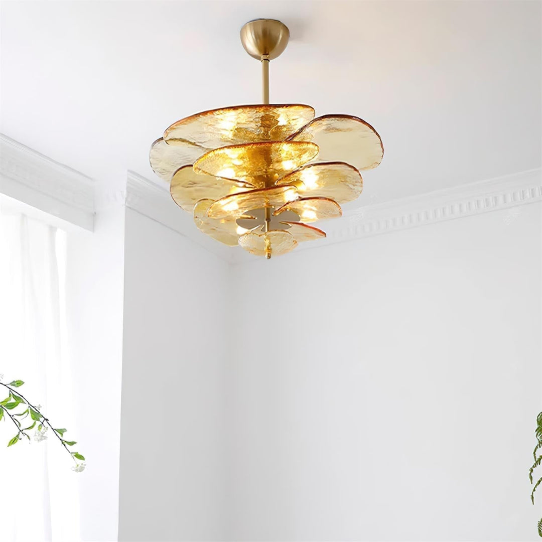 Evvinora Lustre en Métal et Verre à Couches de Feuilles Créativité Individuelle - Neutralighting