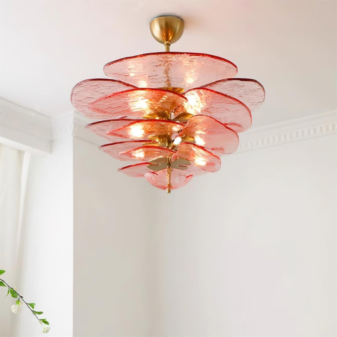 Evvinora Lustre en Métal et Verre à Couches de Feuilles Créativité Individuelle - Neutralighting