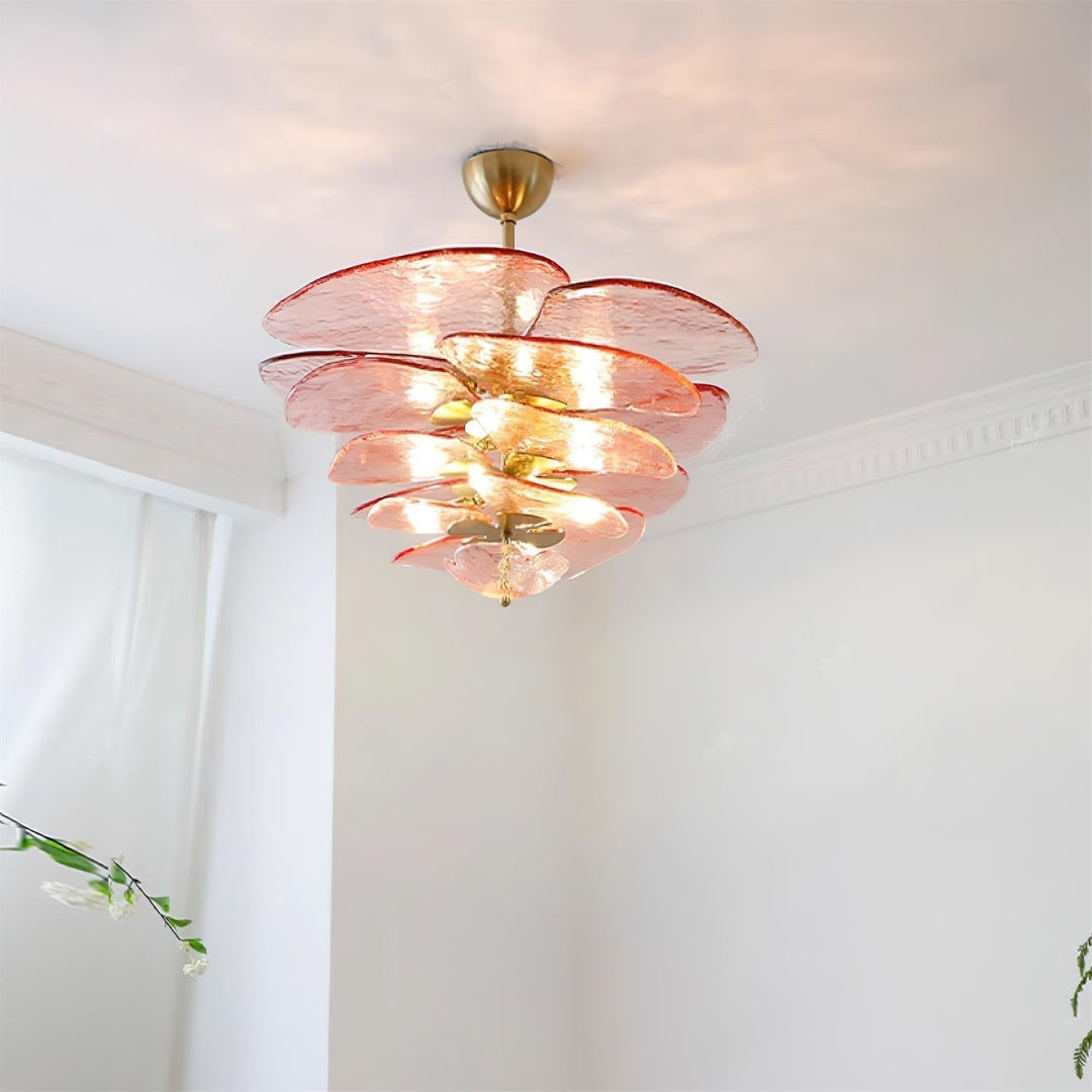 Evvinora Lustre en Métal et Verre à Couches de Feuilles Créativité Individuelle - Neutralighting