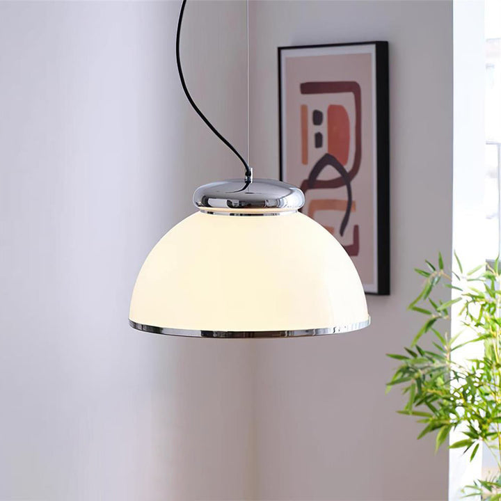 Lita Suspension Lampe Dôme en Verre Bordure Chrome - Neutralighting