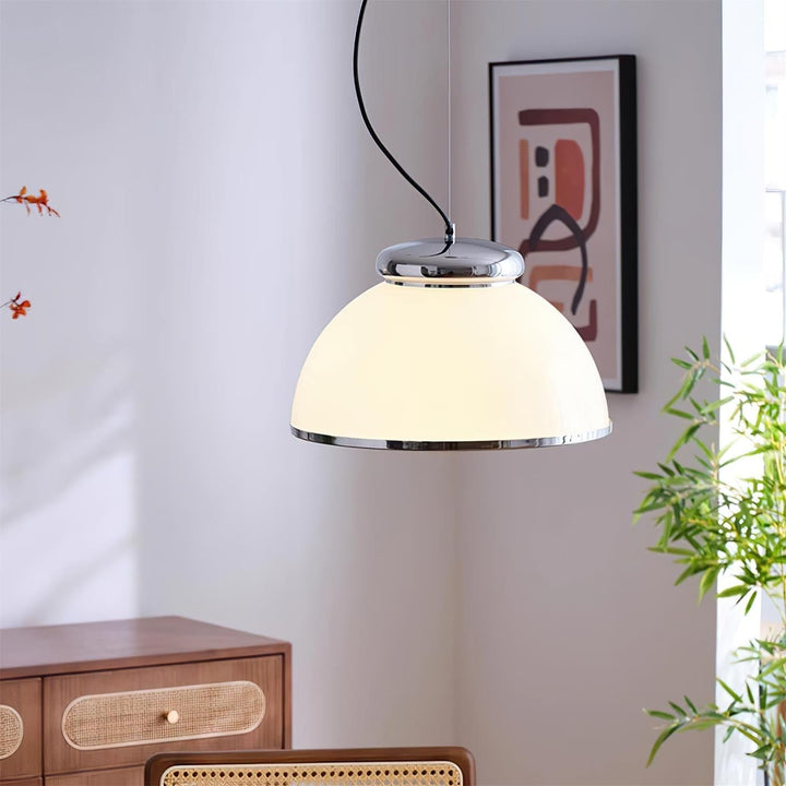 Lita Suspension Lampe Dôme en Verre Bordure Chrome - Neutralighting