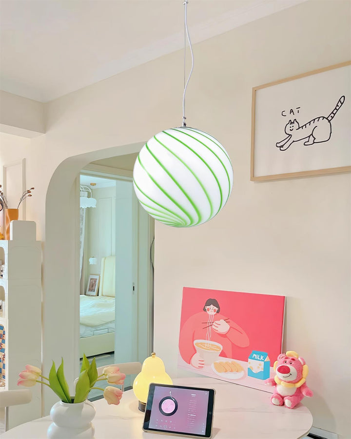 Zepin Suspension lumineuse en verre avec rayures vertes tourbillonnantes - Neutralighting