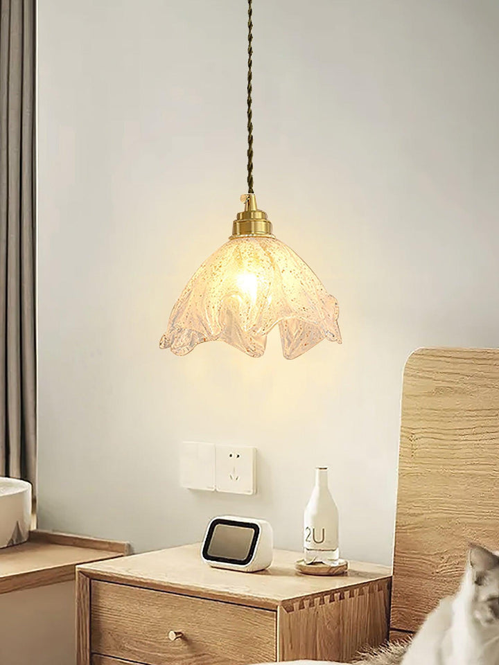 Solara Suspension en Laiton Verre Froissé Lotus Vintage - Neutralighting