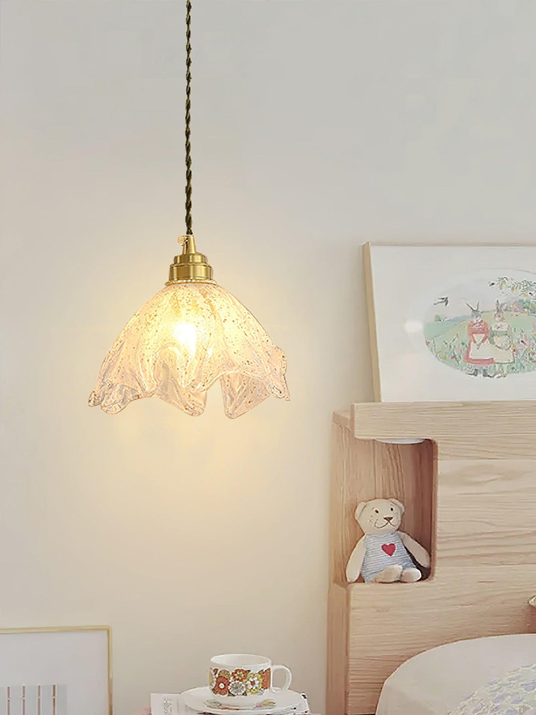Solara Suspension en Laiton Verre Froissé Lotus Vintage - Neutralighting