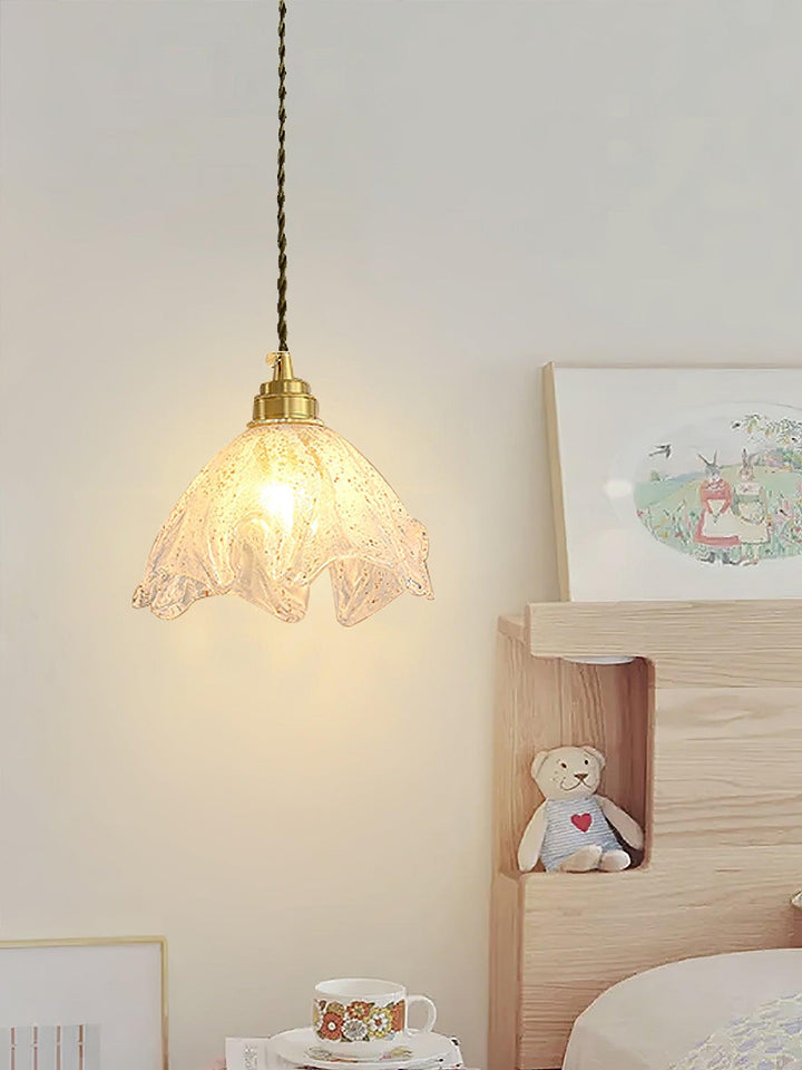 Solara Suspension en Laiton Verre Froissé Lotus Vintage - Neutralighting