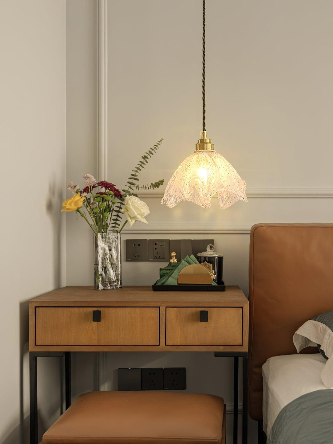 Solara Suspension en Laiton Verre Froissé Lotus Vintage - Neutralighting