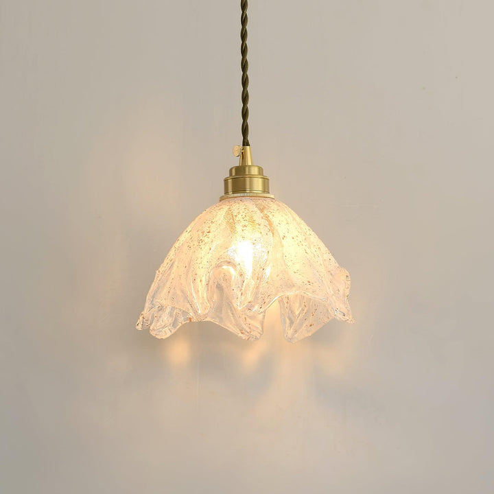 Solara Suspension en Laiton Verre Froissé Lotus Vintage - Neutralighting