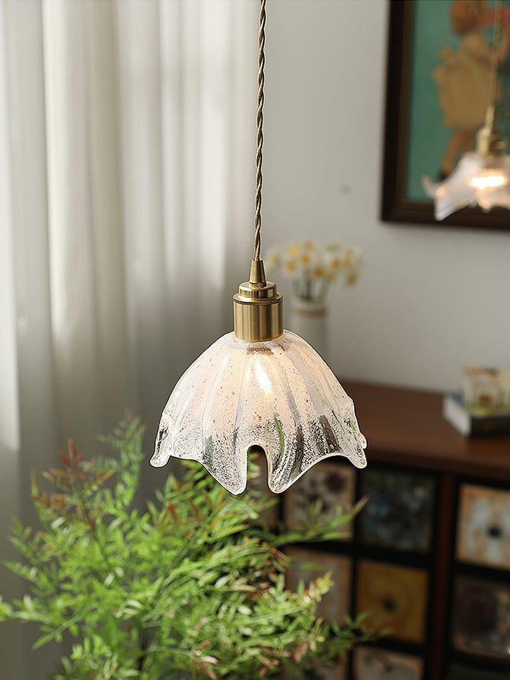 Solara Suspension en Laiton Verre Froissé Lotus Vintage - Neutralighting