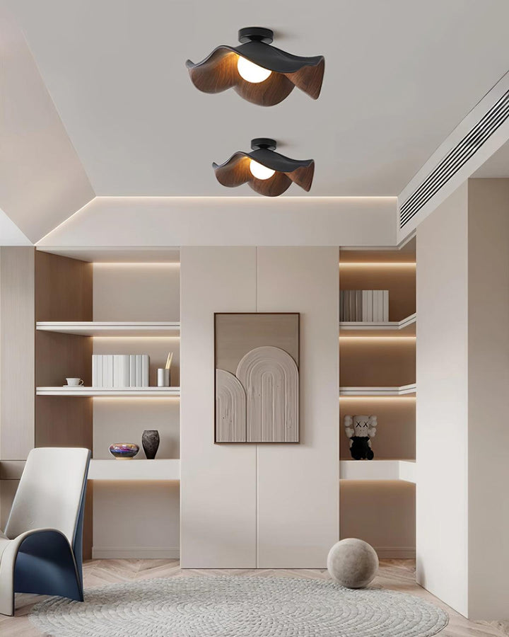 Solara Plafonnier Feuille de Lotus avec finition bois et blanc - Neutralighting