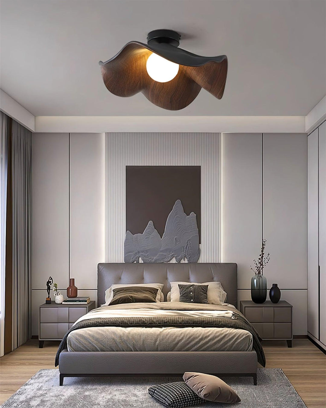 Solara Plafonnier Feuille de Lotus avec finition bois et blanc - Neutralighting