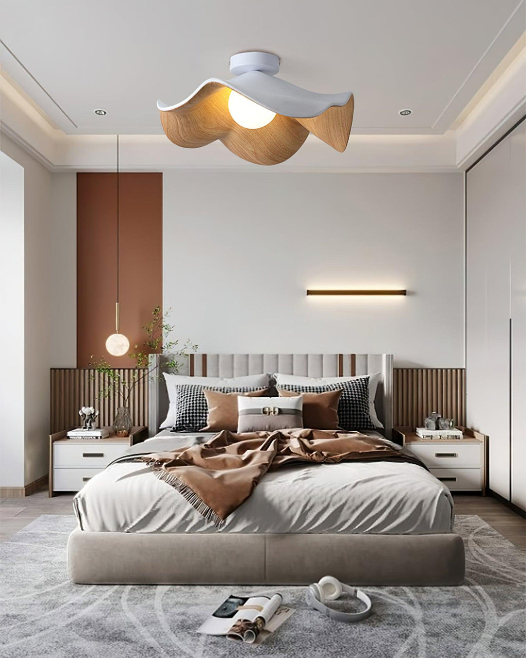 Solara Plafonnier Feuille de Lotus avec finition bois et blanc - Neutralighting