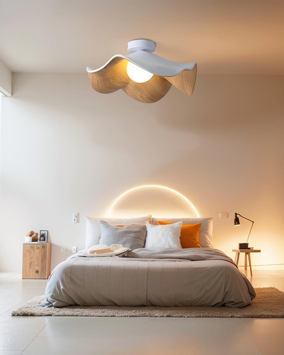 Solara Plafonnier Feuille de Lotus avec finition bois et blanc - Neutralighting