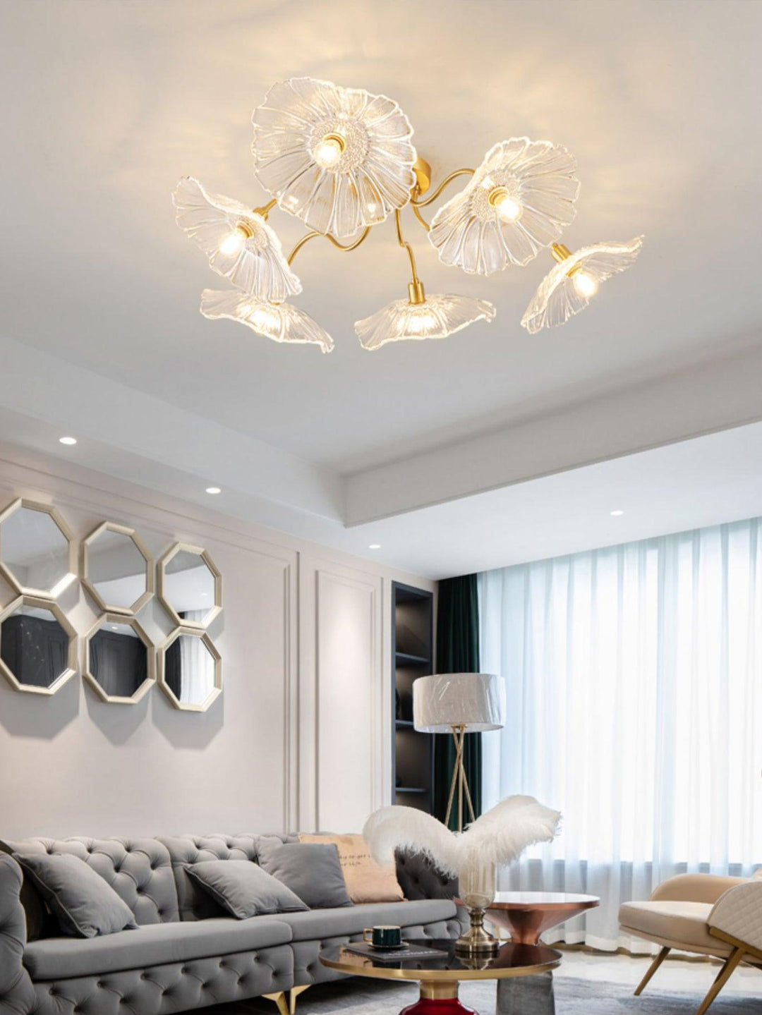 Solara Plafonnier en Verre Feuille avec Laiton Élégant - Neutralighting