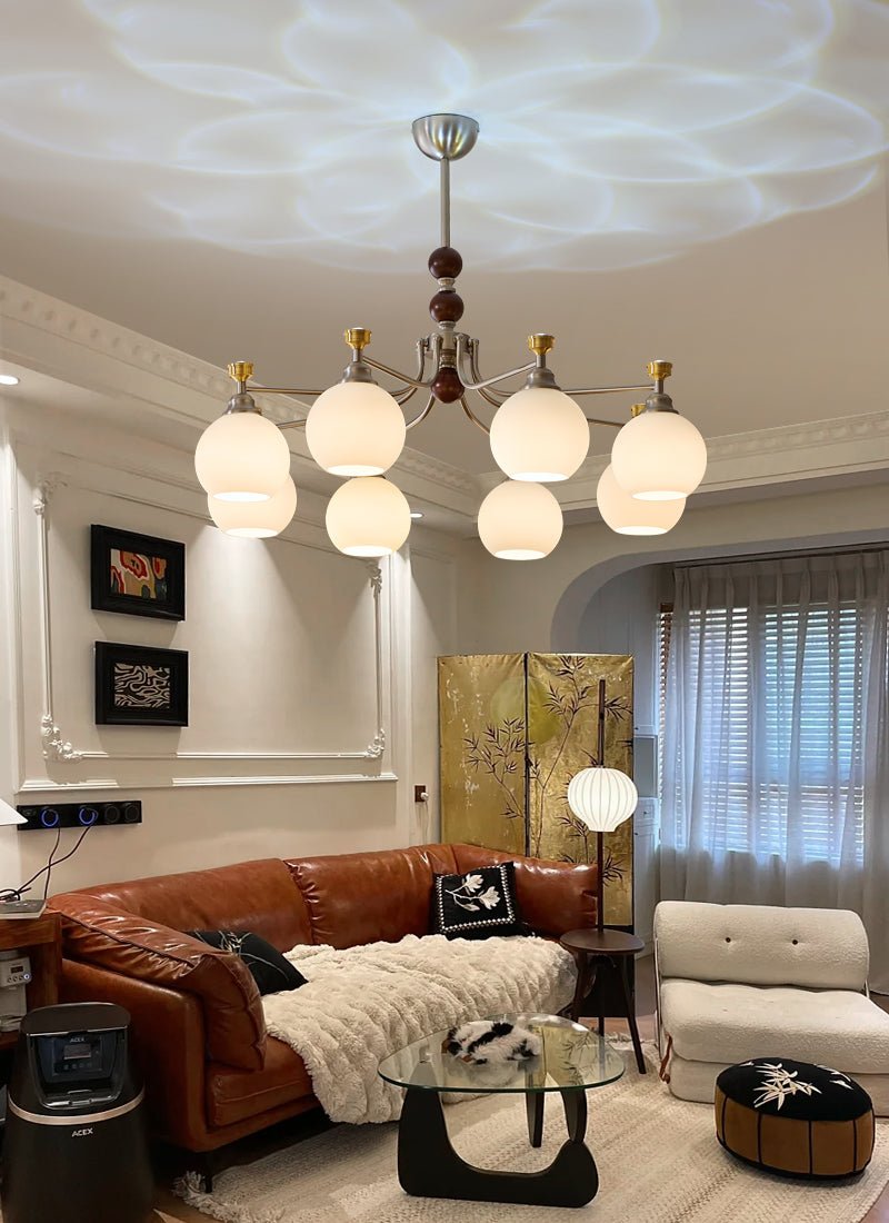 Eursoria Chandelier Bois Verre Art Orb Traditionnel - Neutralighting