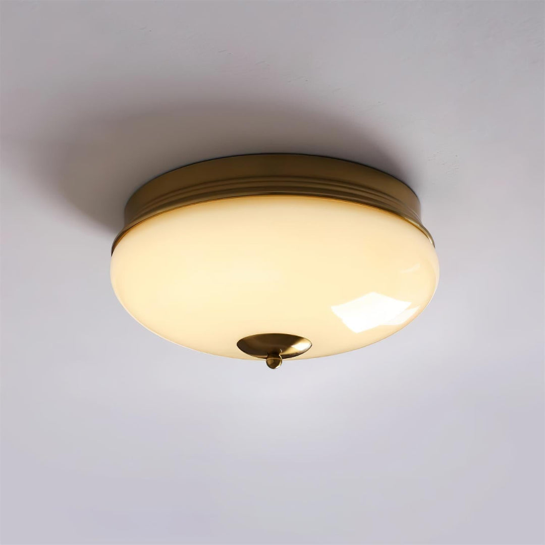 Ludo Plafonnier Noir et or, Abat-jour Rond Laiteux - Neutralighting