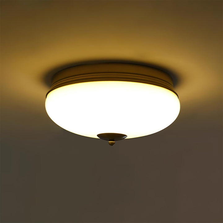 Ludo Plafonnier Noir et or, Abat-jour Rond Laiteux - Neutralighting