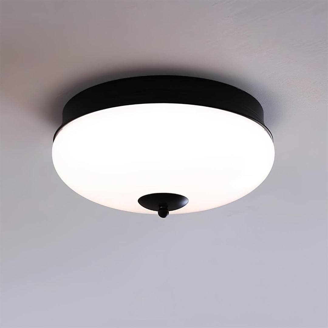 Ludo Plafonnier Noir et or, Abat-jour Rond Laiteux - Neutralighting