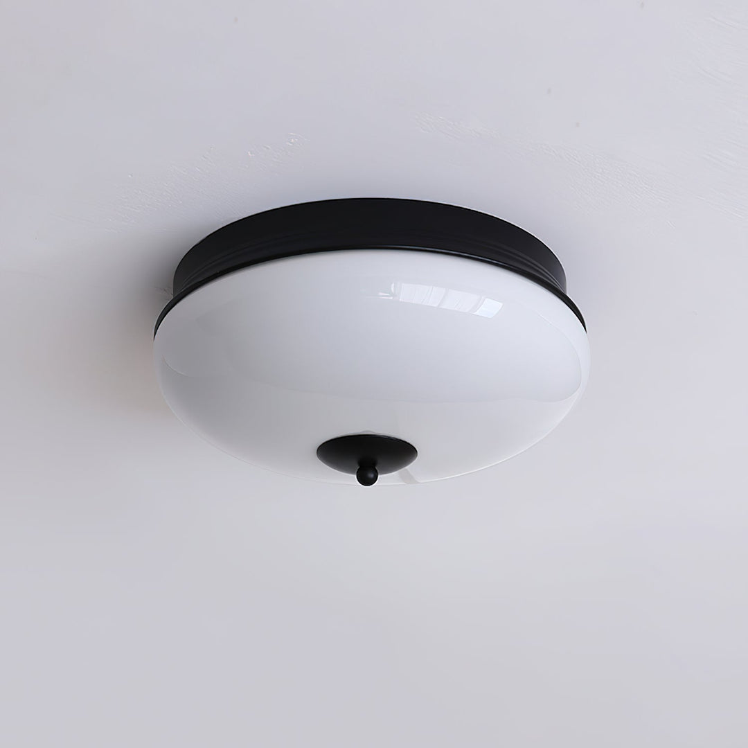 Ludo Plafonnier Noir et or, Abat-jour Rond Laiteux - Neutralighting