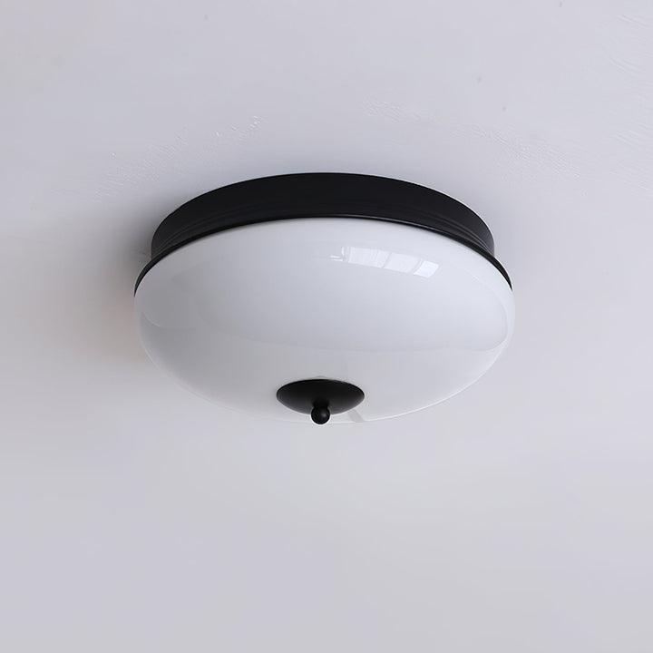 Ludo Plafonnier Noir et or, Abat-jour Rond Laiteux - Neutralighting