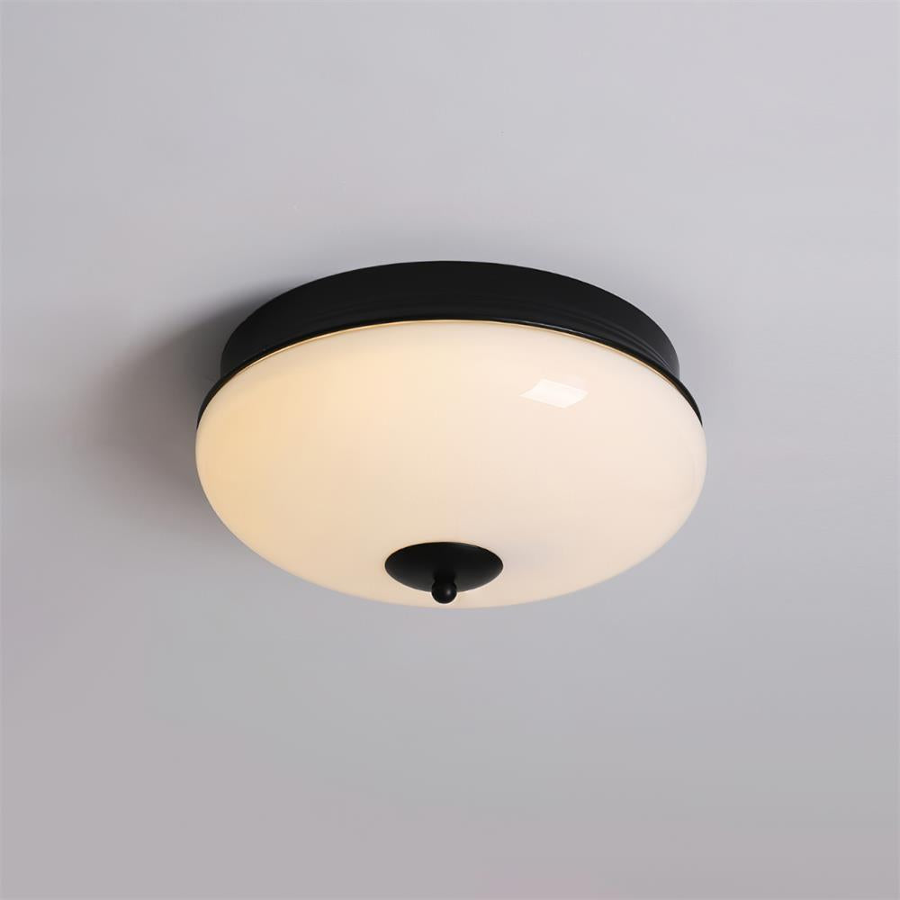 Ludo Plafonnier Noir et or, Abat-jour Rond Laiteux - Neutralighting