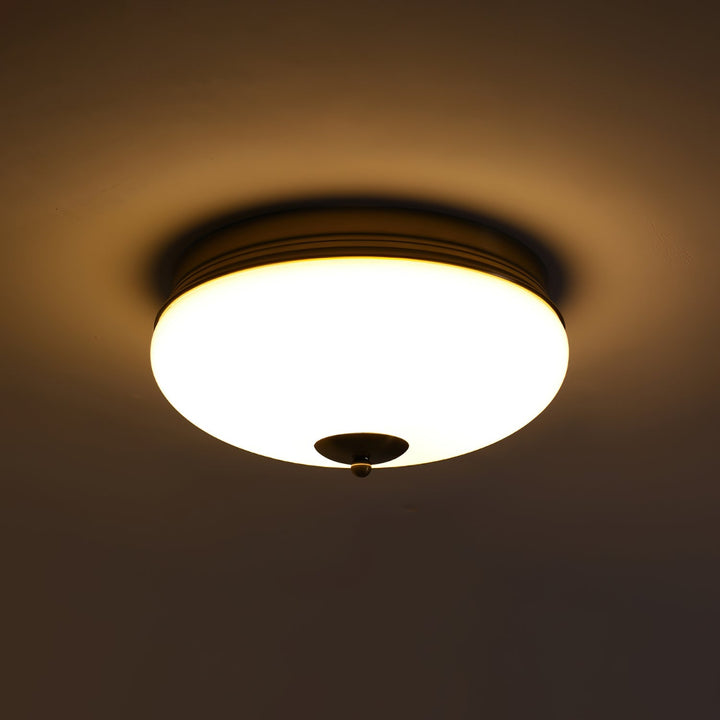 Ludo Plafonnier Noir et or, Abat-jour Rond Laiteux - Neutralighting