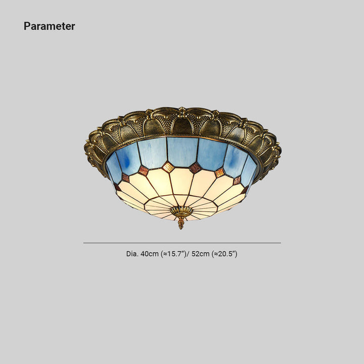 Tiffany Rétro LED Plafonnier Métal Verre Rond Chambre À Coucher - Neutralighting