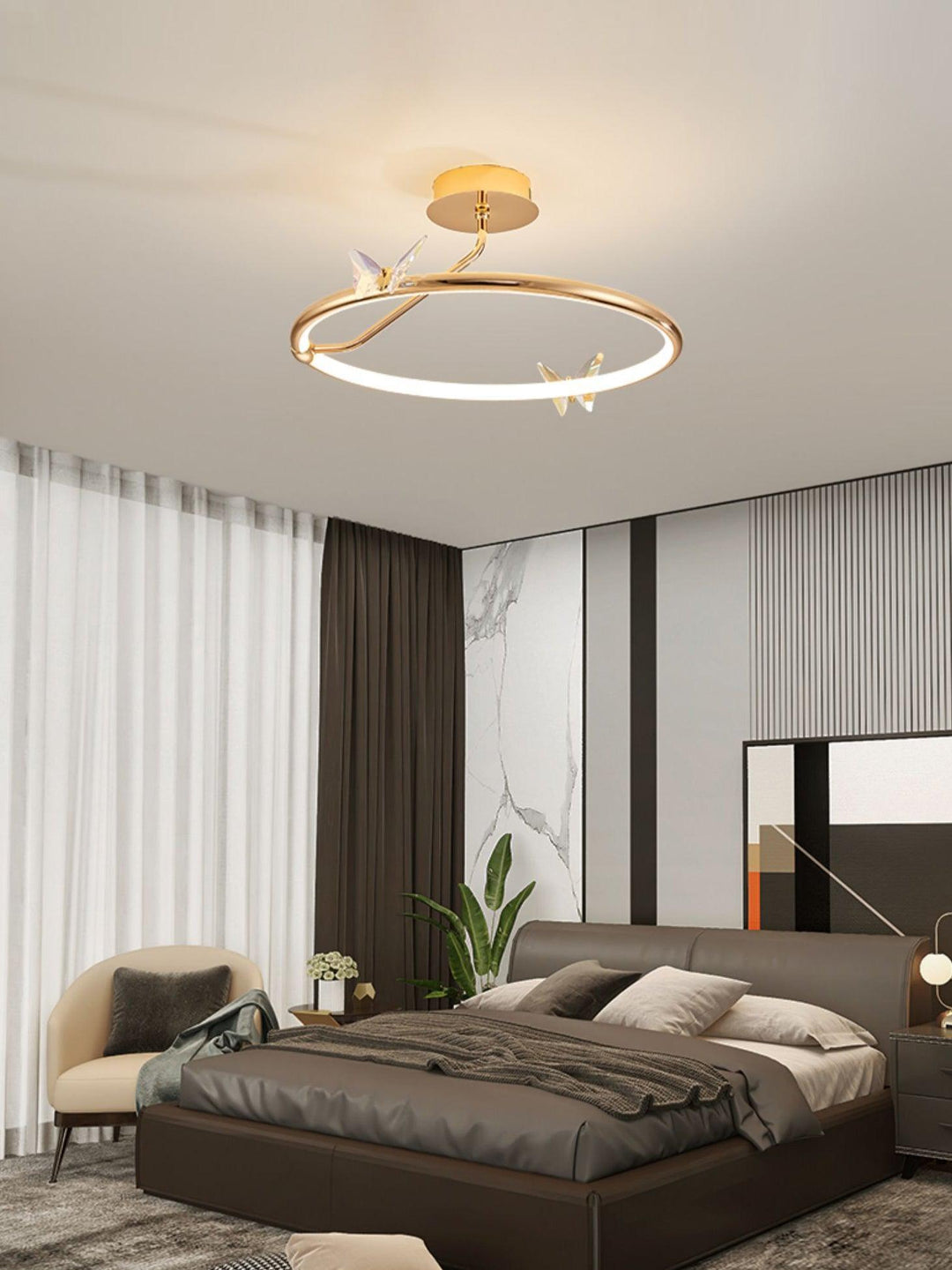 Solara Plafonnier Papillon avec Accents en Cristal et Anneau LED - Neutralighting