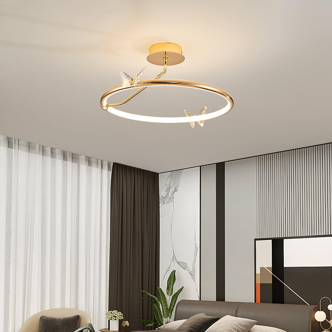 Solara Plafonnier Papillon avec Accents en Cristal et Anneau LED - Neutralighting