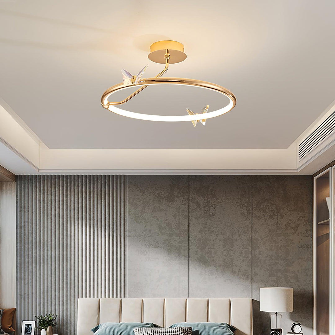 Solara Plafonnier Papillon avec Accents en Cristal et Anneau LED - Neutralighting