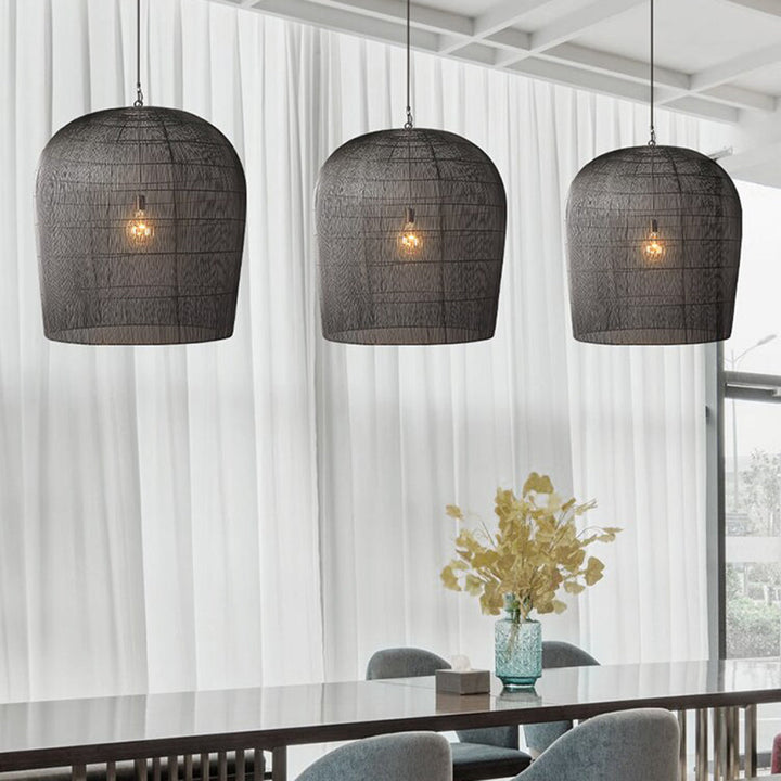 Ritta Suspension Cylindre Moderne, Metal/Rotin, Blanc/Noir, Salon - Neutralighting