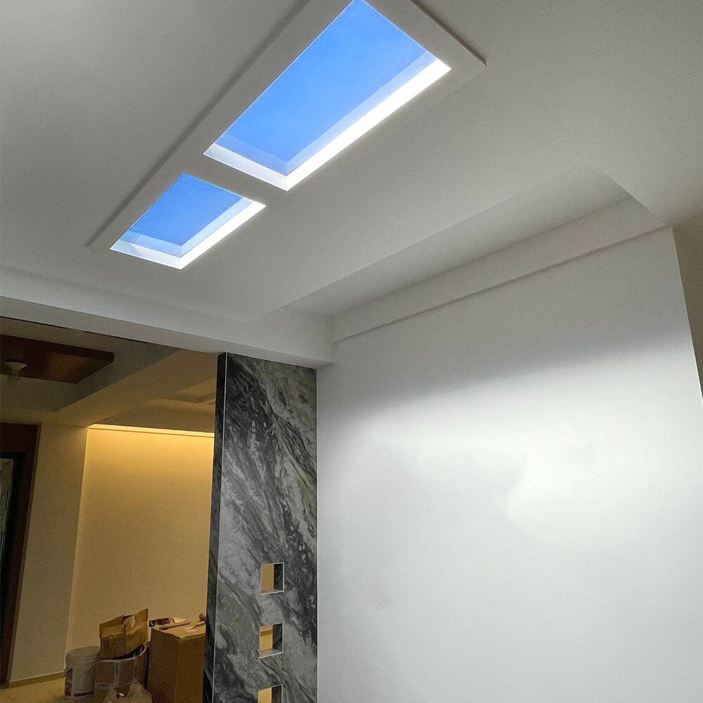 Ray Plafonnier Rectangle Moderne, Métal/Verre, Bleu, Salon - Neutralighting
