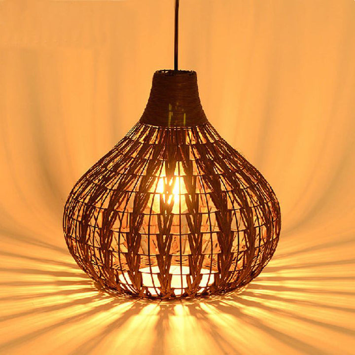 Ritta Suspension Globe Simple, Métal/Rotin, Marron Foncé/Marron Clair, Bar/Cuisine - Neutralighting