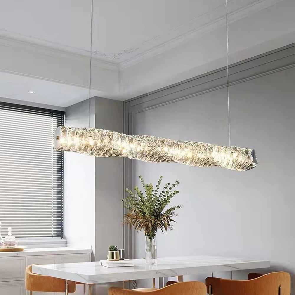 Kristy Suspension Linéaire Simple, Acier/Cristal, Or/Argent, Bar/Cuisine - Neutralighting