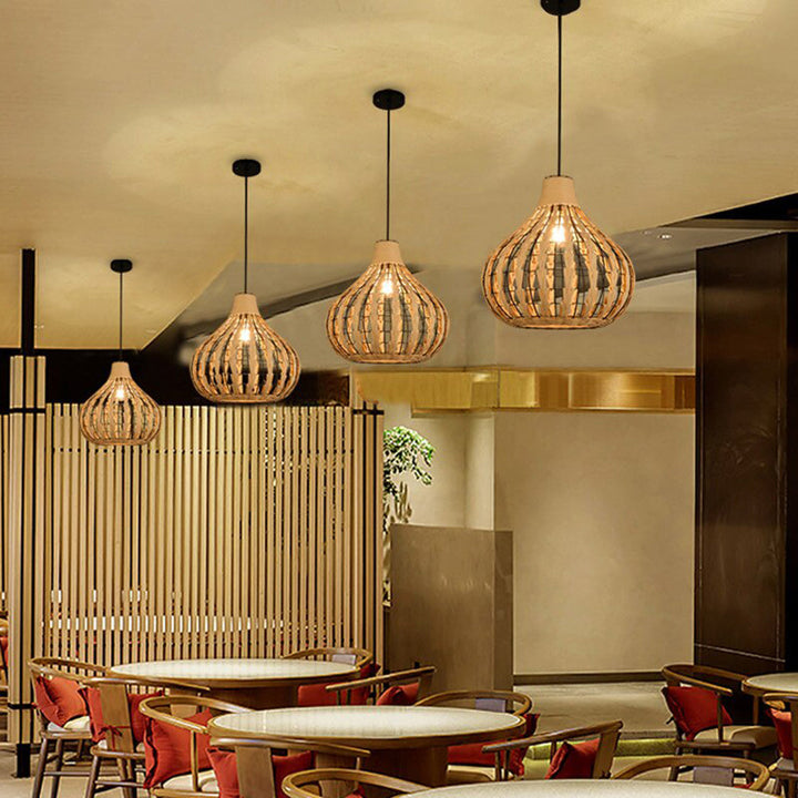 Ritta Suspension Globe Simple, Métal/Rotin, Marron Foncé/Marron Clair, Bar/Cuisine - Neutralighting