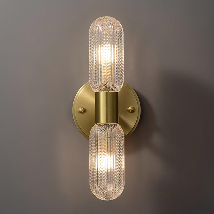 Evania Applique murale double en laiton et verre texturé - Neutralighting