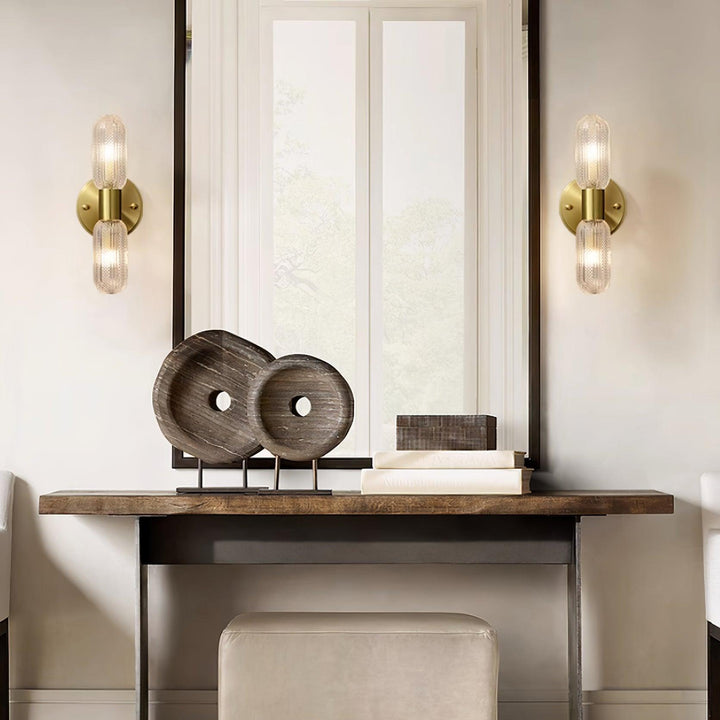 Evania Applique murale double en laiton et verre texturé - Neutralighting