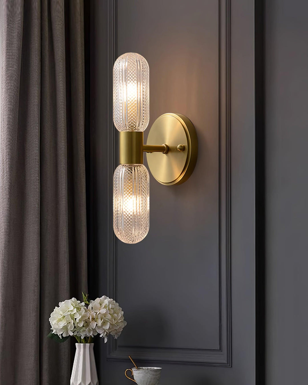 Evania Applique murale double en laiton et verre texturé - Neutralighting