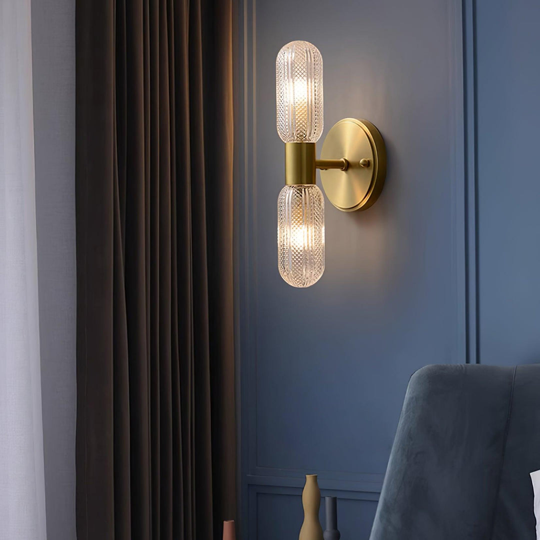 Evania Applique murale double en laiton et verre texturé - Neutralighting