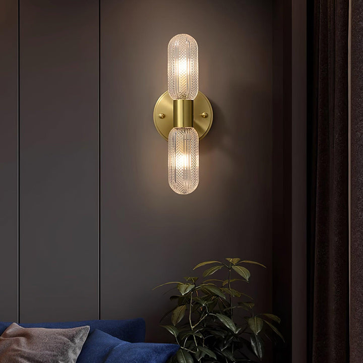 Evania Applique murale double en laiton et verre texturé - Neutralighting