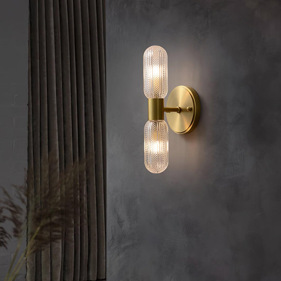 Evania Applique murale double en laiton et verre texturé - Neutralighting