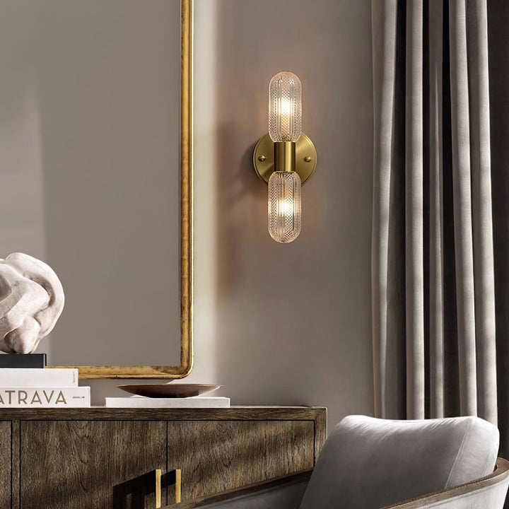 Evania Applique murale double en laiton et verre texturé - Neutralighting