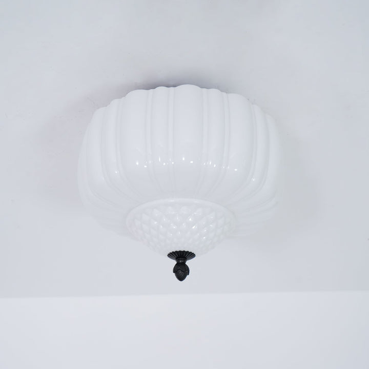 Solara Plafonnier en Verre Opale Dôme Cannelé Vintage - Neutralighting