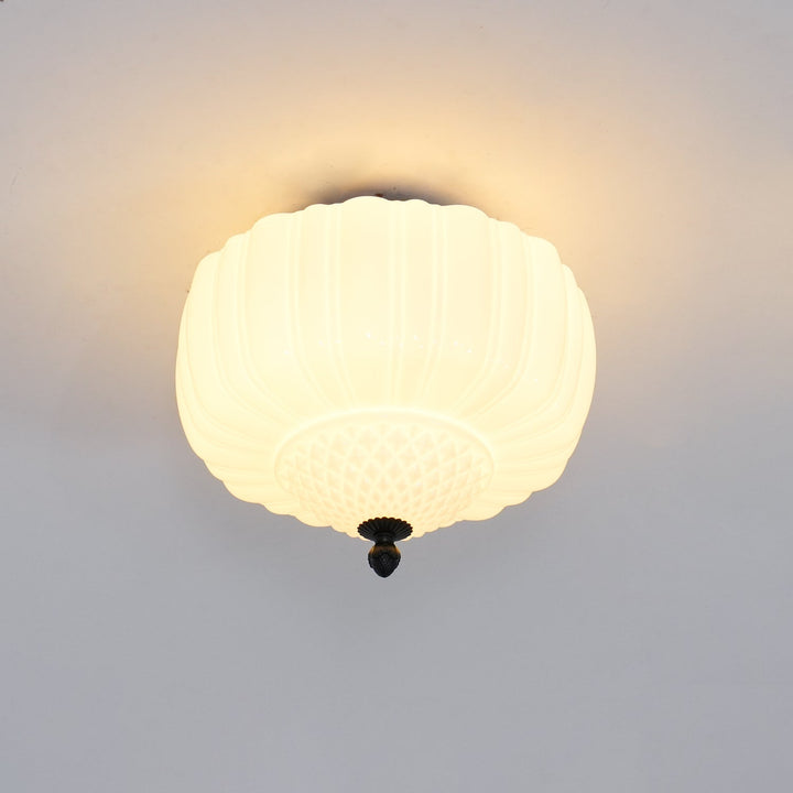 Solara Plafonnier en Verre Opale Dôme Cannelé Vintage - Neutralighting