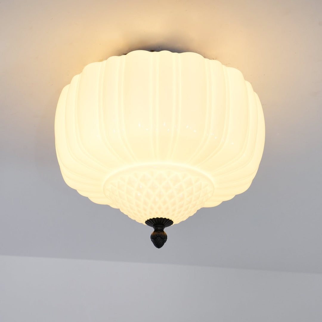 Solara Plafonnier en Verre Opale Dôme Cannelé Vintage - Neutralighting
