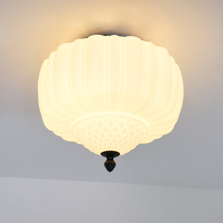 Solara Plafonnier en Verre Opale Dôme Cannelé Vintage - Neutralighting