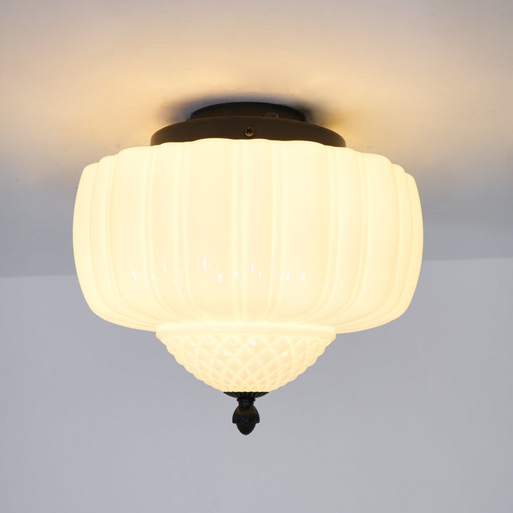 Solara Plafonnier en Verre Opale Dôme Cannelé Vintage - Neutralighting