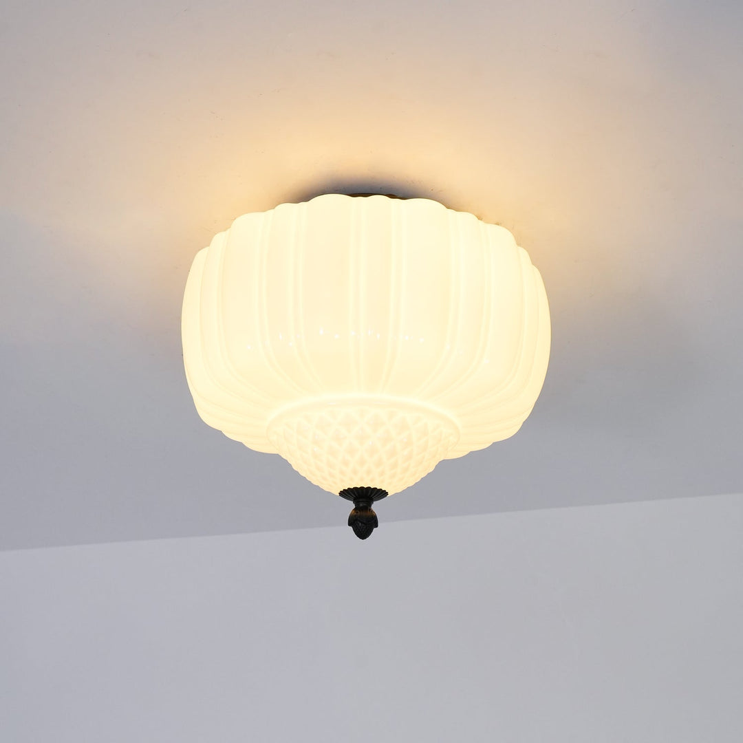Solara Plafonnier en Verre Opale Dôme Cannelé Vintage - Neutralighting